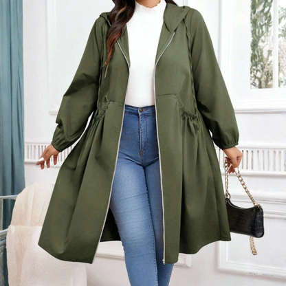 Abrigo Trench Plus Size Sin Esfuerzo para Mujeres con Capucha, Manga Larga, Cintura con Cordón, Cierre Frontal, Estilo Relajado