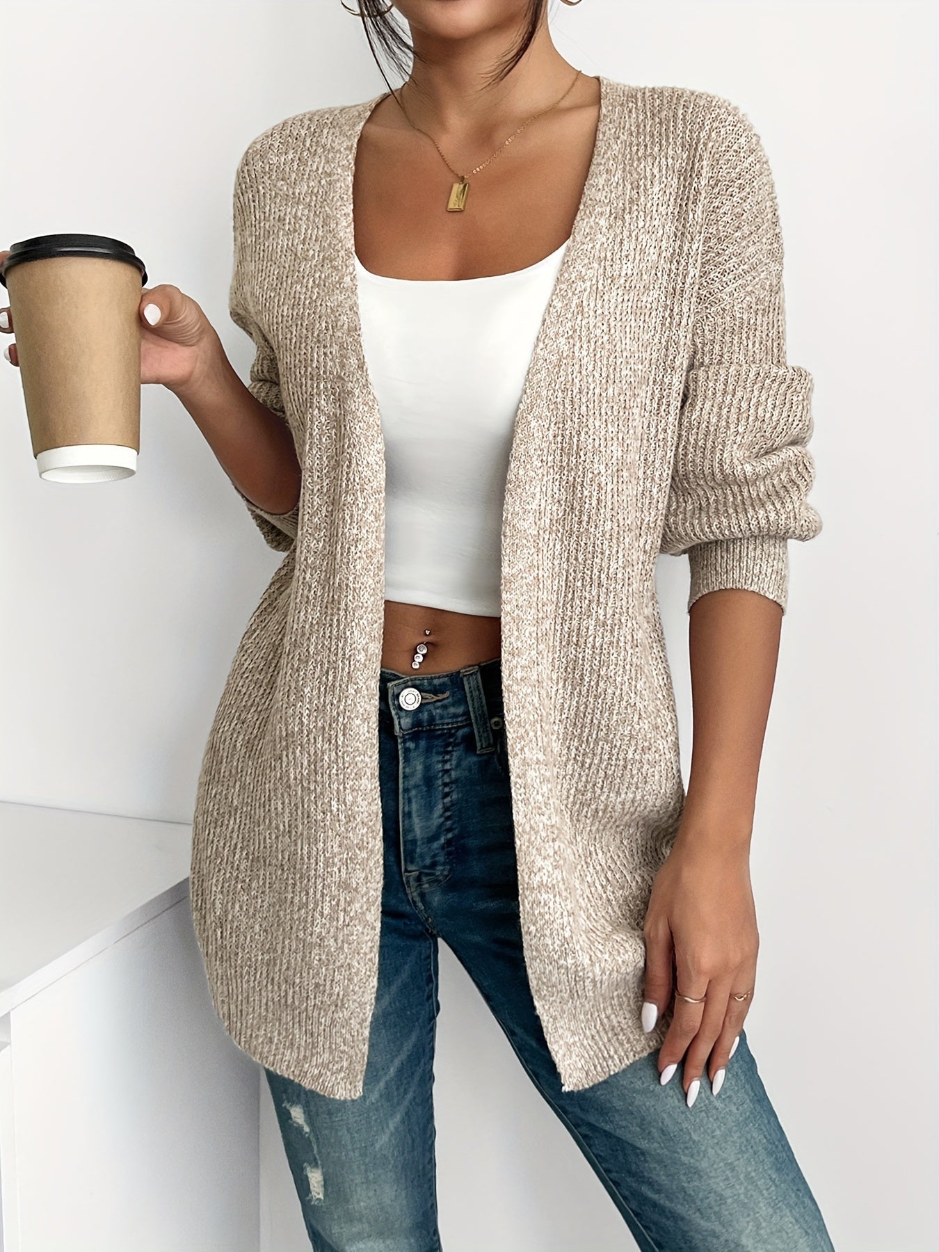 Suéter Cardigan Cómodo Amarillo Claro para Mujeres con Manga Globo y Estilo Oversized de Tejido