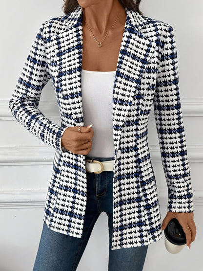 Blazer de Cuadros Elegante para Mujeres, Blazer de Manga Larga Versátil para el Día a Día, Blazer Clásico de Cuadros para Viajar, Blazer de Otoño para Mujeres, Blazer de Cuadros, Blazer de Pied de Poule