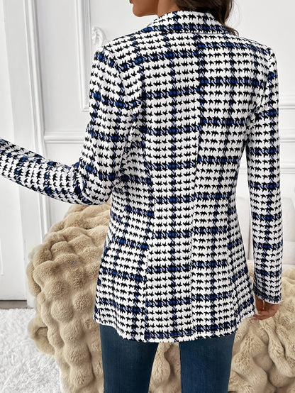 Blazer de Cuadros Elegante para Mujeres, Blazer de Manga Larga Versátil para el Día a Día, Blazer Clásico de Cuadros para Viajar, Blazer de Otoño para Mujeres, Blazer de Cuadros, Blazer de Pied de Poule