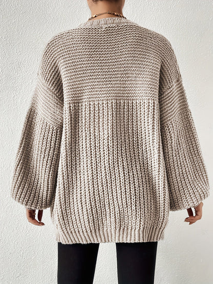 Cárdigan de Punto Grueso Cómodo para Mujeres con Frente Abierto y Mangas Globo, Estilo Oversized y Relajado