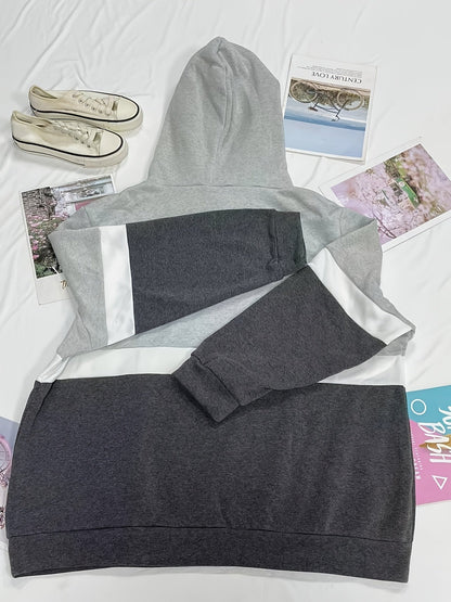 Sudadera Colorblock Cómoda para Mujeres con Cuello de Cowl, Manga Larga, Capucha, Estilo Oversized de Tejido