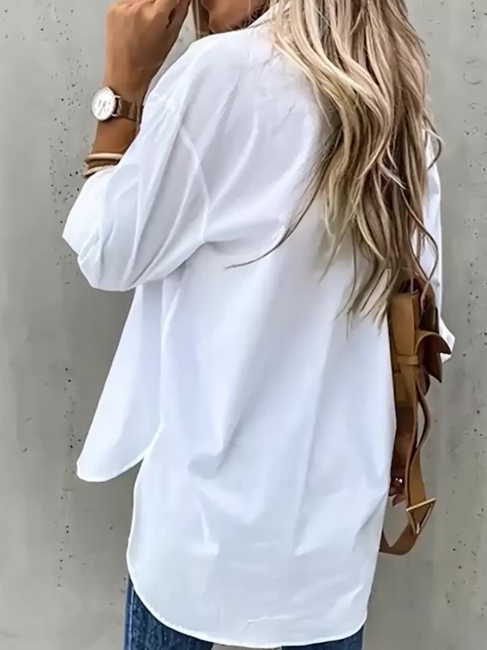 Camisa de Manga Larga de Color Sólido para Mujeres