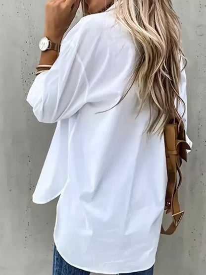 Camisa de Manga Larga de Color Sólido para Mujeres