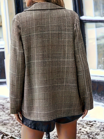 Blazer de Cuadros Elegante para Mujeres con Solapa de Muesca, Manga Larga y Estilo Oversized