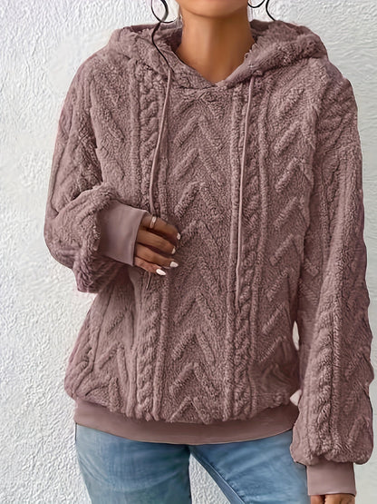 Sudadera de Forro Polar de Punto Trenzado Cómoda para Mujeres con Capucha Ajustable, Manga Larga, Estilo Oversized y Acogedor