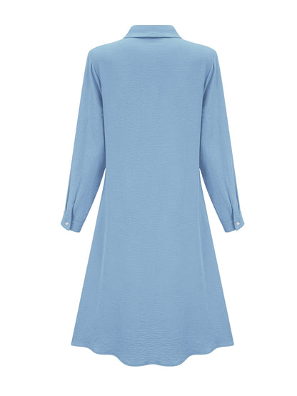 Vestido Camisa Elegante de Botones Frontal para Mujeres con Cuello y Manga Larga Estilo A Linea Fluyente