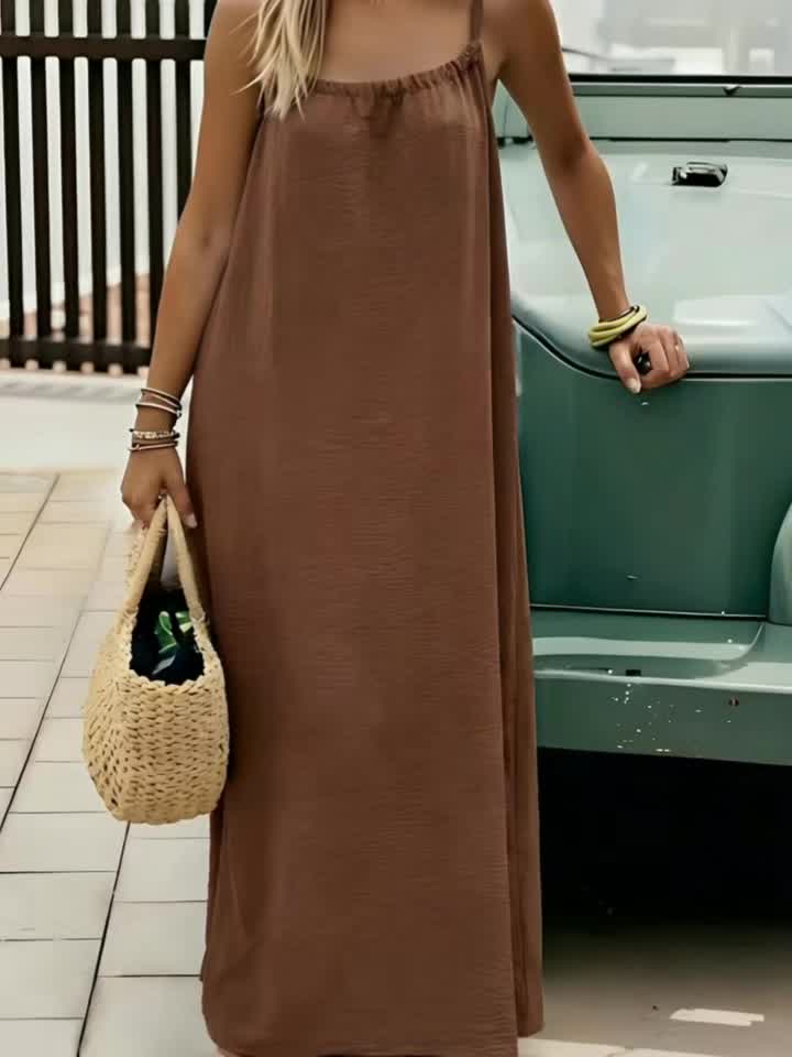 Vestido Maxi Texturizado Sin Espalda para Mujeres con Tirantes de Espagueti y Cuerda, Estilo Bohemio Fluyente