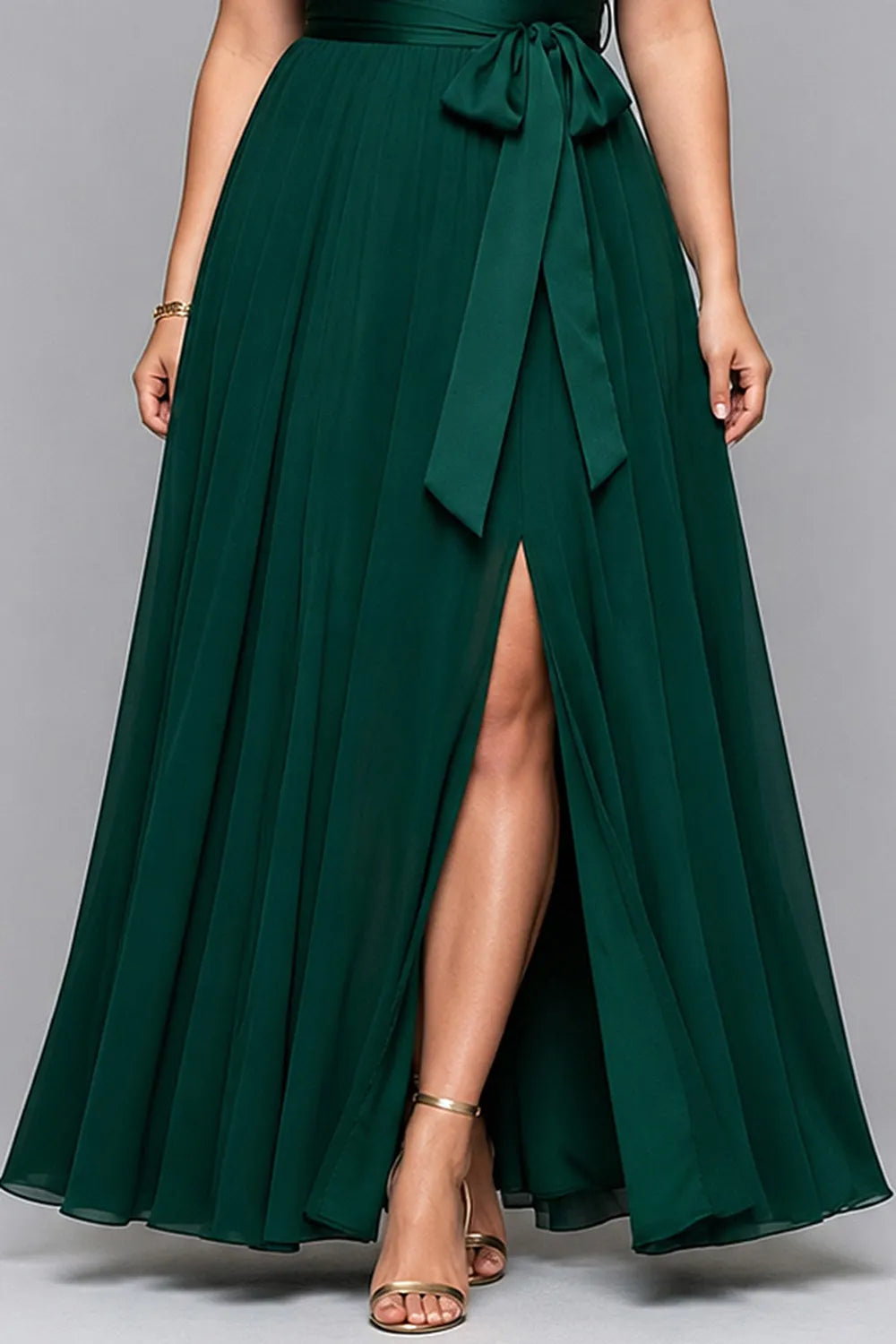 Elegante Vestido Maxi de Chiffon Verde Oscuro para Mujeres con Escote en V, Mangas de Volante y Cintura Ajustada, Estilo Formal para Invitadas de Boda