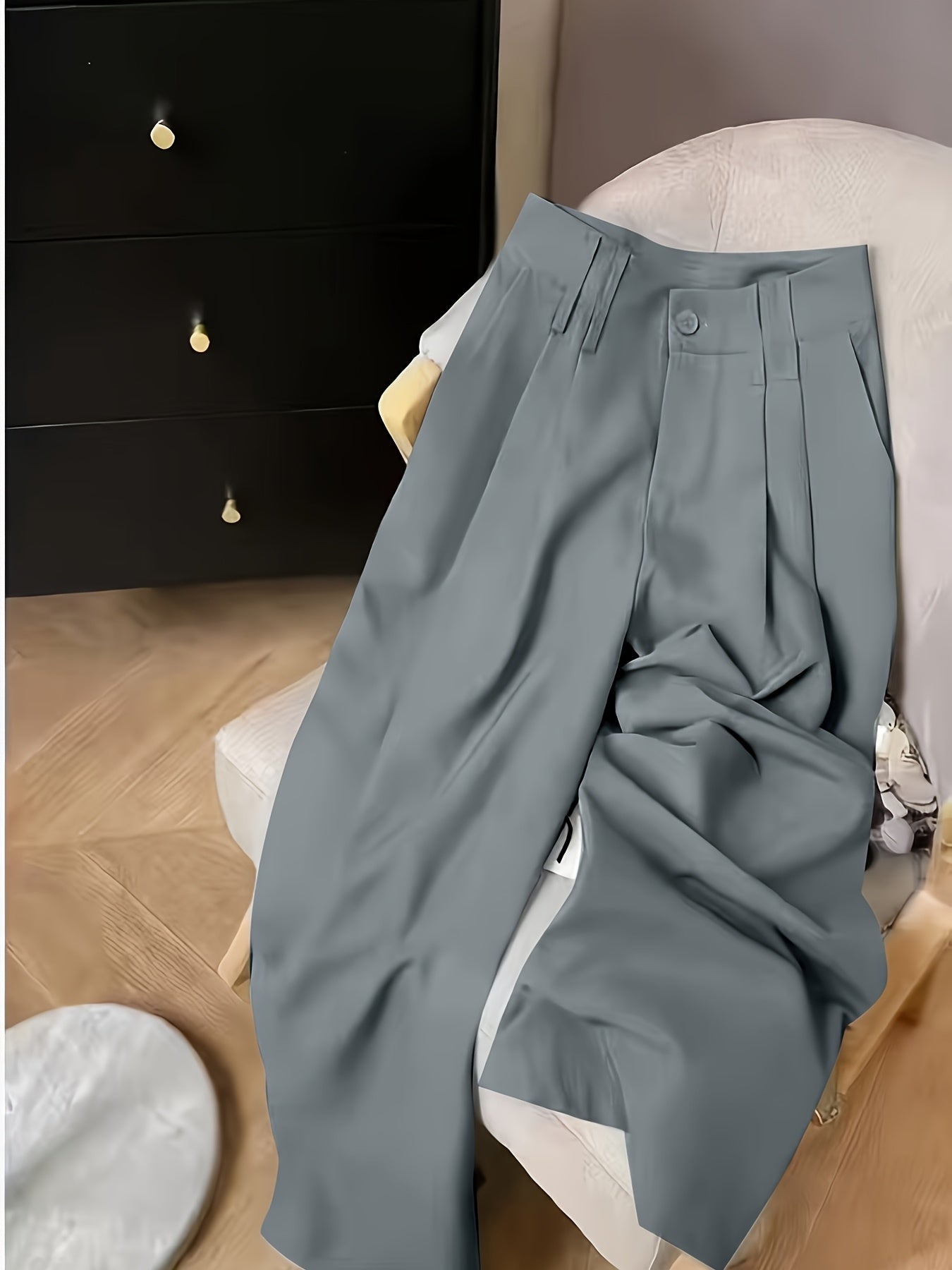 Pantalones Elegantes de Pierna Ancha para Mujeres con Cintura Alta, Frente de Botones y Estilo Plisado