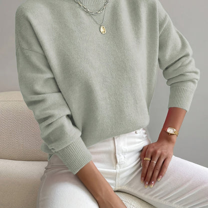 Suéter de punto cómodo para mujeres con cuello alto, mangas largas y estilo relajado y oversized