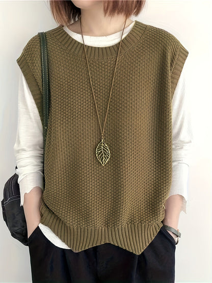 Chaleco de Suéter de Punto Grueso Cómodo para Mujeres con Cuello Redondo Sin Mangas Estilo Relajado y Oversized
