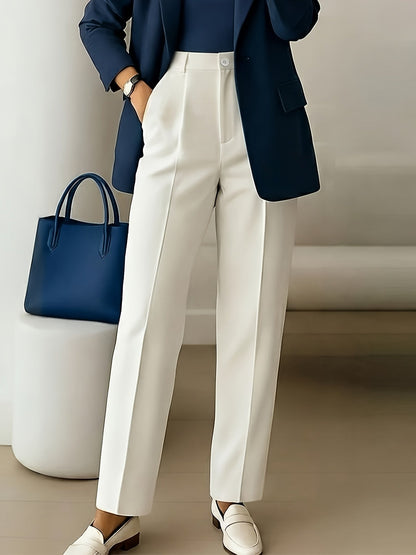 Pantalones Elegantes de Pierna Ancha para Mujeres con Cintura Alta y Pliegues, Estilo Oficina