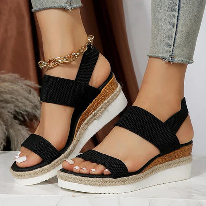 Sandalias Cómodas para Mujeres con Correa Elástica y Plataforma Acolchada Estilo Slingback de Punta Abierta