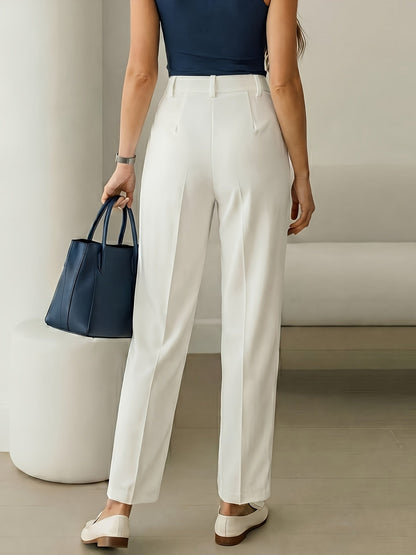 Pantalones Elegantes de Pierna Ancha para Mujeres con Cintura Alta y Pliegues, Estilo Oficina