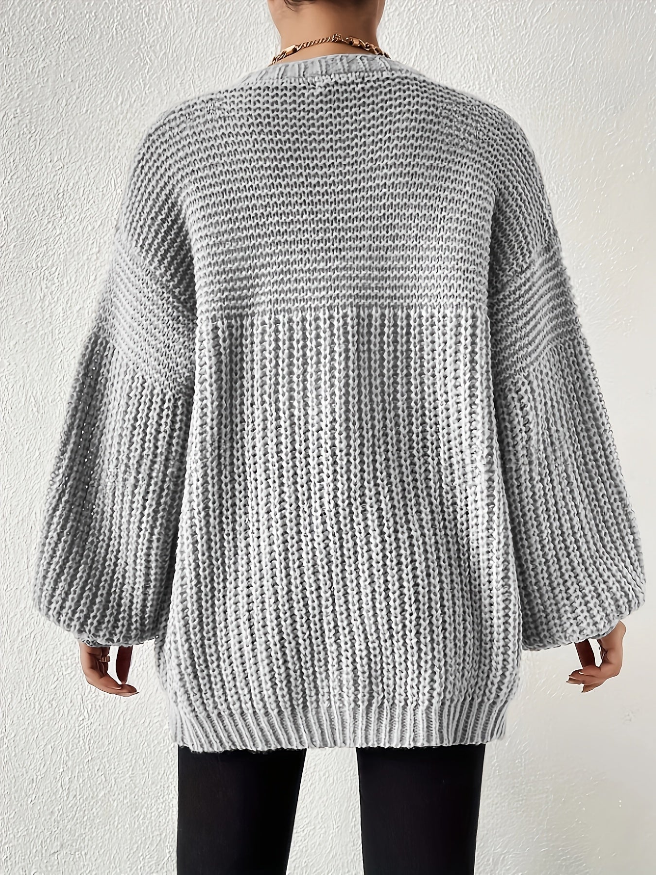 Cárdigan de Punto Grueso Cómodo para Mujeres con Frente Abierto y Mangas Globo, Estilo Oversized y Relajado