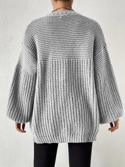 Cárdigan de Punto Grueso Cómodo para Mujeres con Frente Abierto y Mangas Globo, Estilo Oversized y Relajado