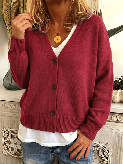 Suéter Cardigan Cómodo para Mujeres con Cuello en V, Manga Larga, Botones en la Parte Delantera, Estilo Relajado y Oversized