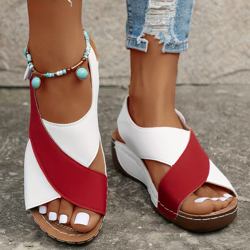 Sandalias de cuña elegantes para mujeres con tira cruzada y punta abierta, estilo slip-on con plataforma