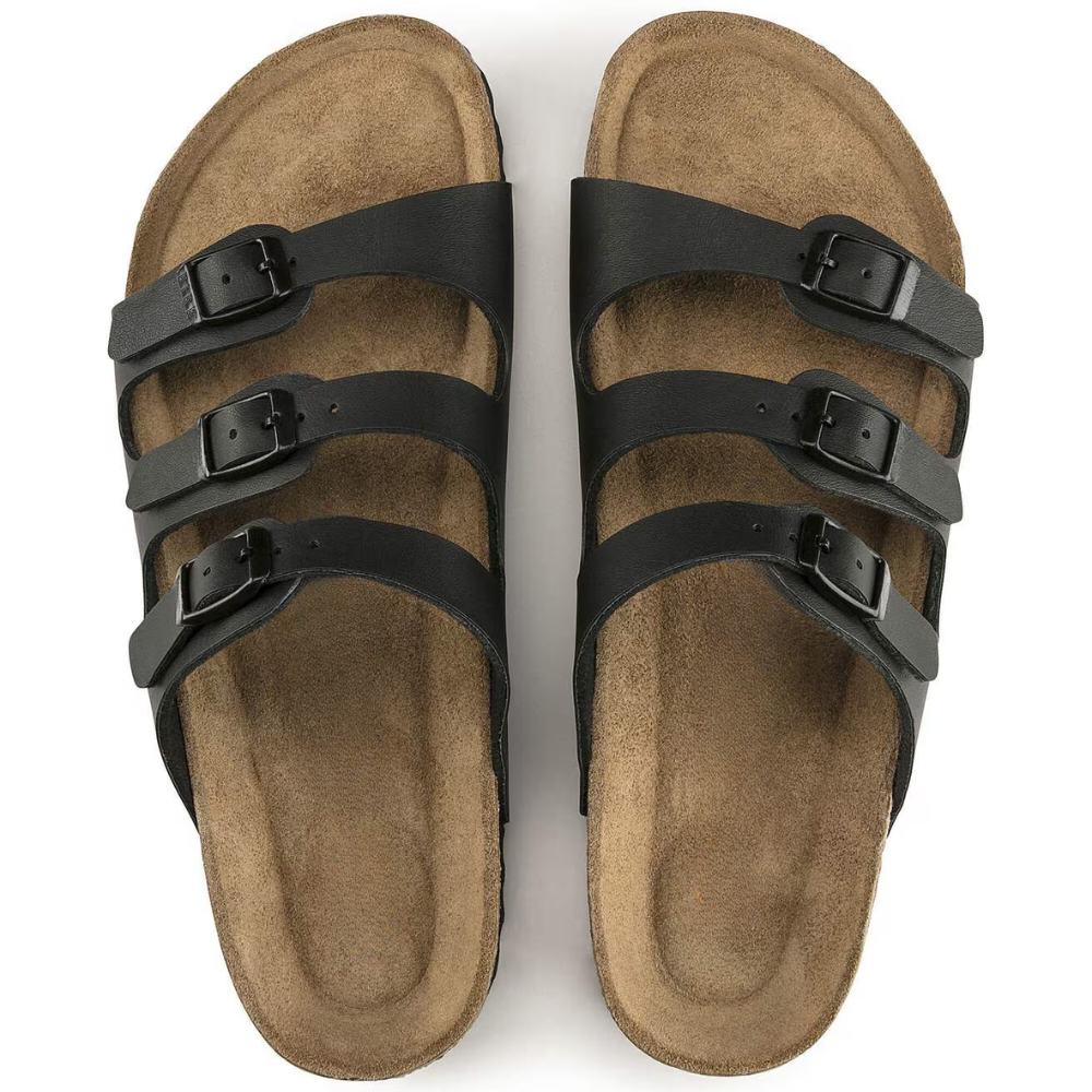 Sandalias Cómodas para Mujeres con Tiras de Triple Hebilla y Plantilla de Corcho, Estilo Plano de Deslizamiento