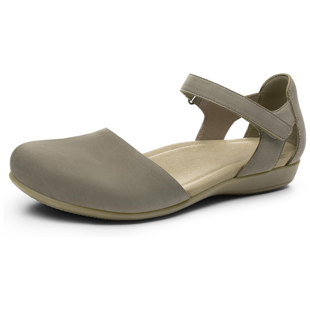 Sandalias Cerradas Cómodas para Mujeres con Correa de Tobillo Cortada a Láser y Estilo Plano Acolchado