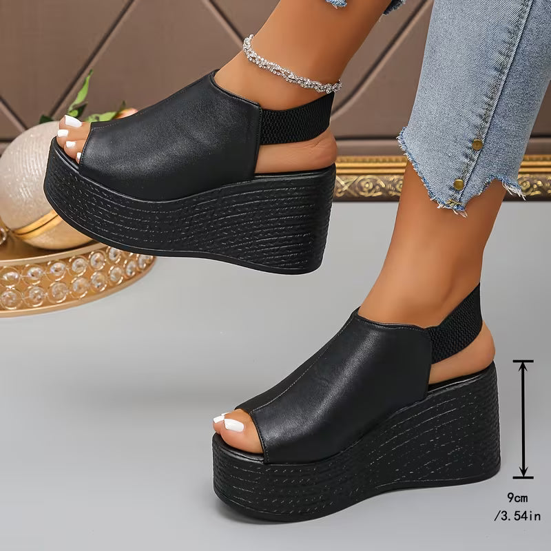Sandalias de Plataforma con Cuña Elegantes para Mujeres con Corte Peep Toe, Estilo Chunky