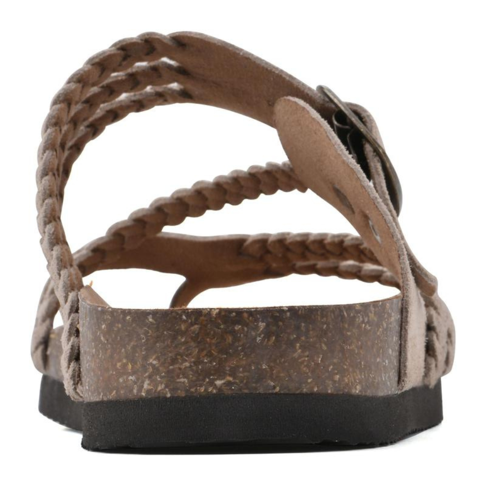 Sandalias Cómodas para Mujeres con Correa de Hebilla y Dedo Trenzado, Plantilla de Corcho, Estilo Deslizante