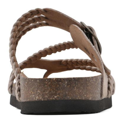 Sandalias Cómodas para Mujeres con Correa de Hebilla y Dedo Trenzado, Plantilla de Corcho, Estilo Deslizante