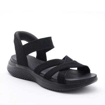 Sandalias Cómodas para Mujeres con Correa de Estiramiento Tejida, Suela Acolchada y Hebilla en el Tobillo, Estilo Deportivo
