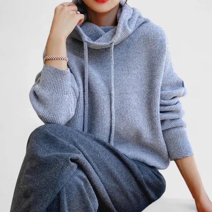 Suéter con Capucha de Punto Cómodo para Mujeres con Cuello de Cowl, Manga Larga, Estilo Oversized