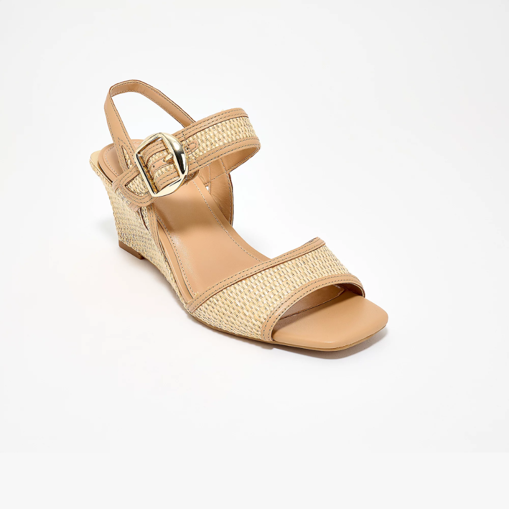 Elegantes Sandalias de Cuña para Mujeres con Detalle de Hebilla en la Correa del Tobillo Estilo Espadrille de Punta Abierta