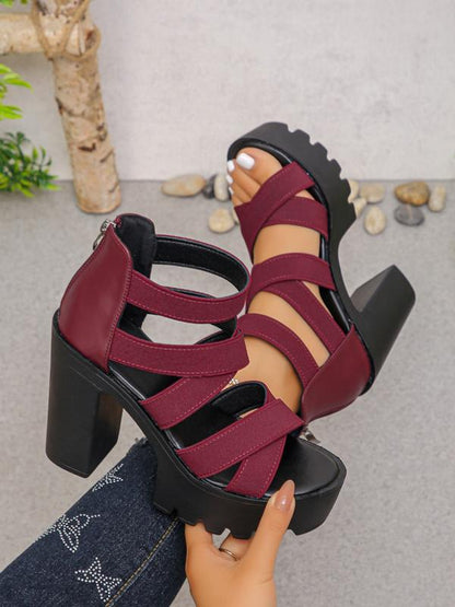 Sandalias Elegantes con Tiras para Mujeres con Plataforma de Tacón Cuadrado y Punta Abierta