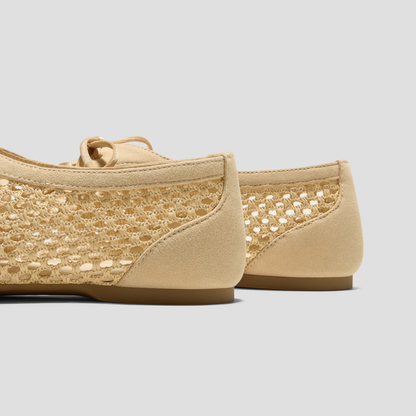 Bailarinas Tejidas Sin Esfuerzo para Mujeres con Punta Cuadrada, Cordones y Estilo Slip On de Malla