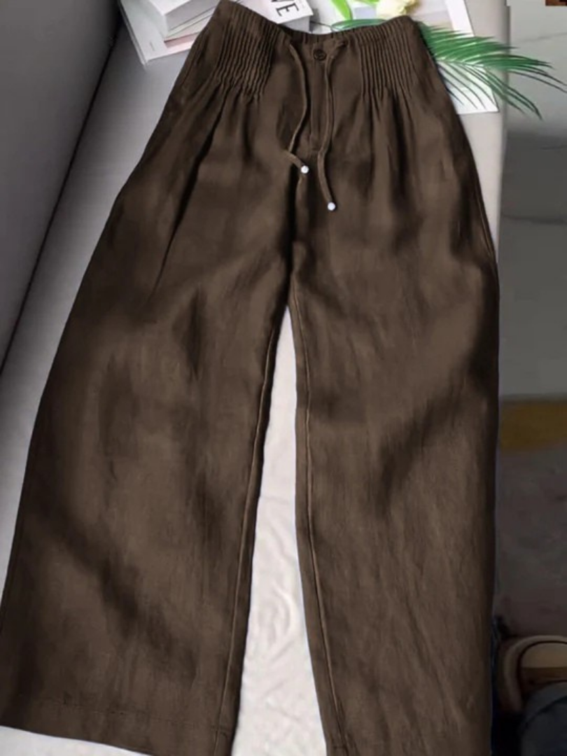 Pantalones de Lino Anchos para Mujeres con Cintura Alta, Cinturilla Ajustable y Estilo Casual Relajado