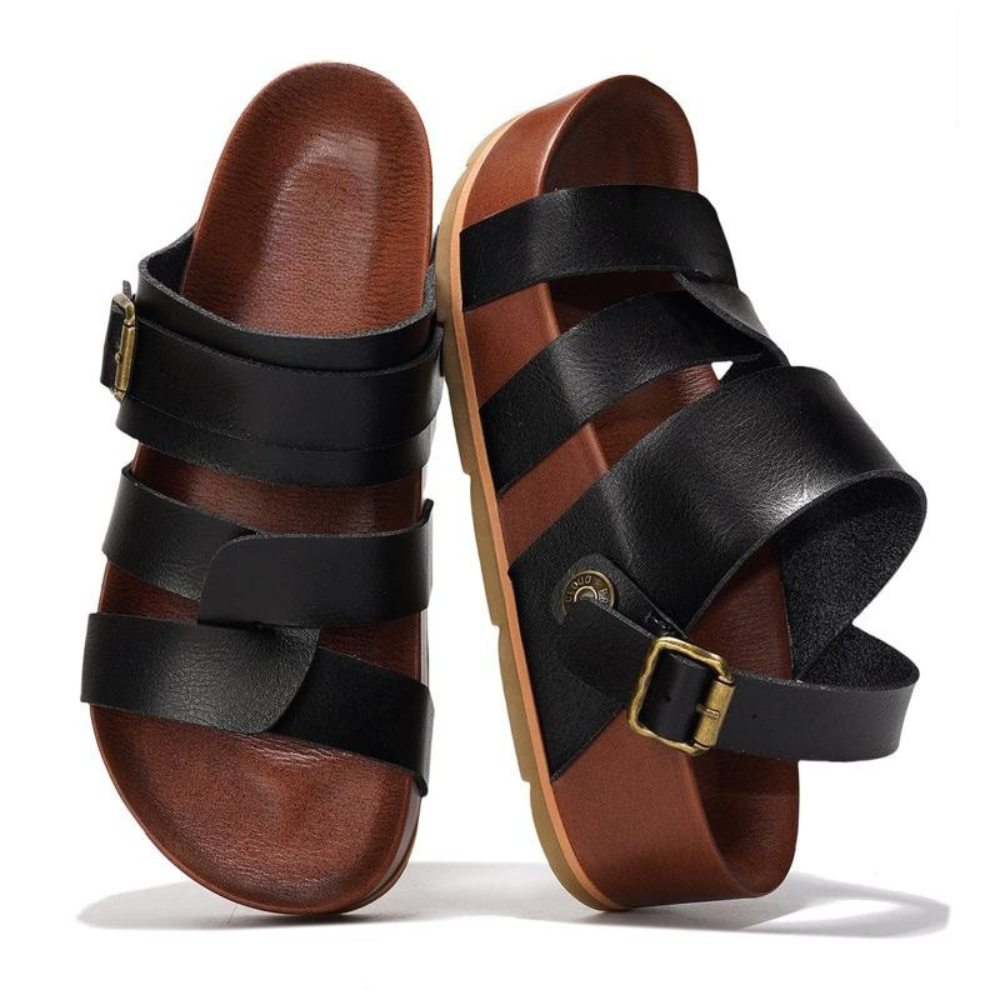 Sandalias Deslizantes Cómodas para Mujeres con Tiras de Triple Hebilla y Plantilla Contorneada Estilo Abierto