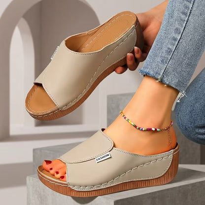 Sandalias Ortopédicas Cómodas para Mujeres con Banda Ancha y Punta Abierta, Estilo Plataforma con Tacón
