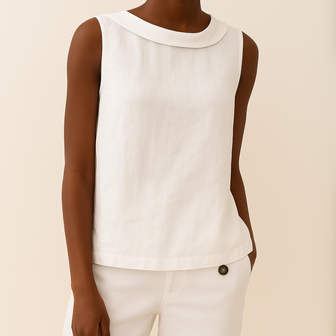 Blusa de Lino Sin Esfuerzo para Mujeres con Cuello Drapado, Sin Mangas y Dobladillo Curvo, Estilo Casual
