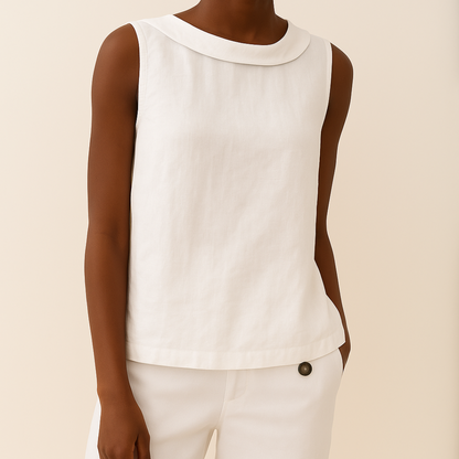 Blusa de Lino Sin Esfuerzo para Mujeres con Cuello Drapado, Sin Mangas y Dobladillo Curvo, Estilo Casual