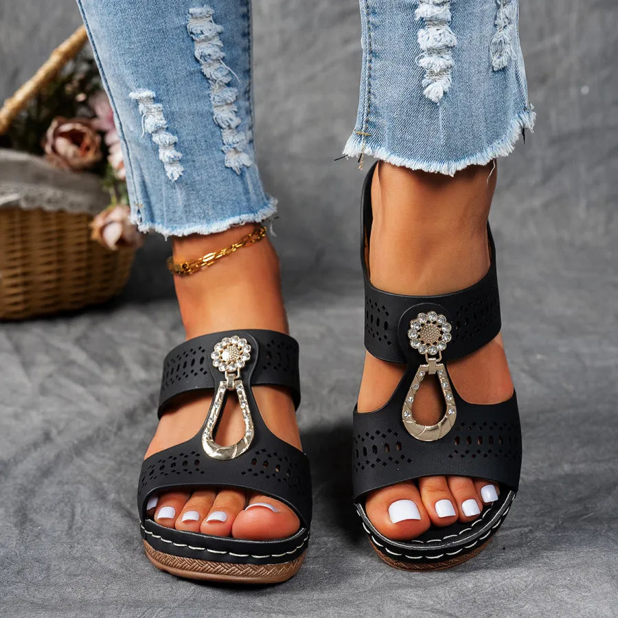 Mules cómodos con tacón para mujeres con detalle de anillo de metal, tacón bloque, estilo abierto y fácil de poner