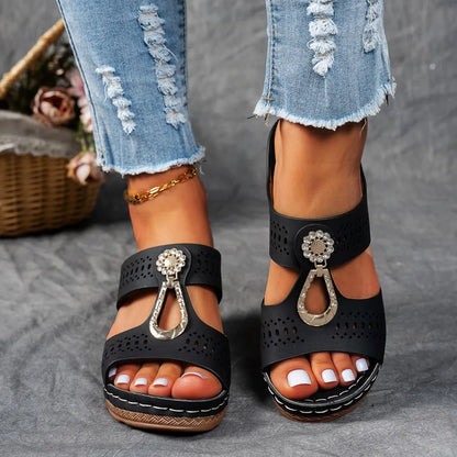 Mules cómodos con tacón para mujeres con detalle de anillo de metal, tacón bloque, estilo abierto y fácil de poner
