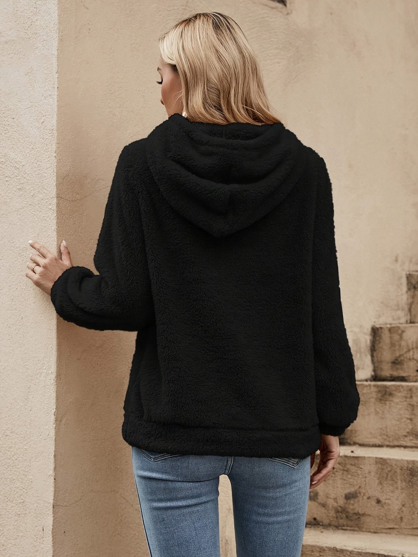 Sudadera cómoda de forro polar Sherpa para mujeres con capucha ajustable, de manga larga, estilo relajado y oversize