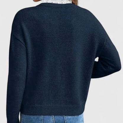 Suéter Cómodo con Encaje para Mujeres con Cuello en V y Mangas Largas Estilo Oversized