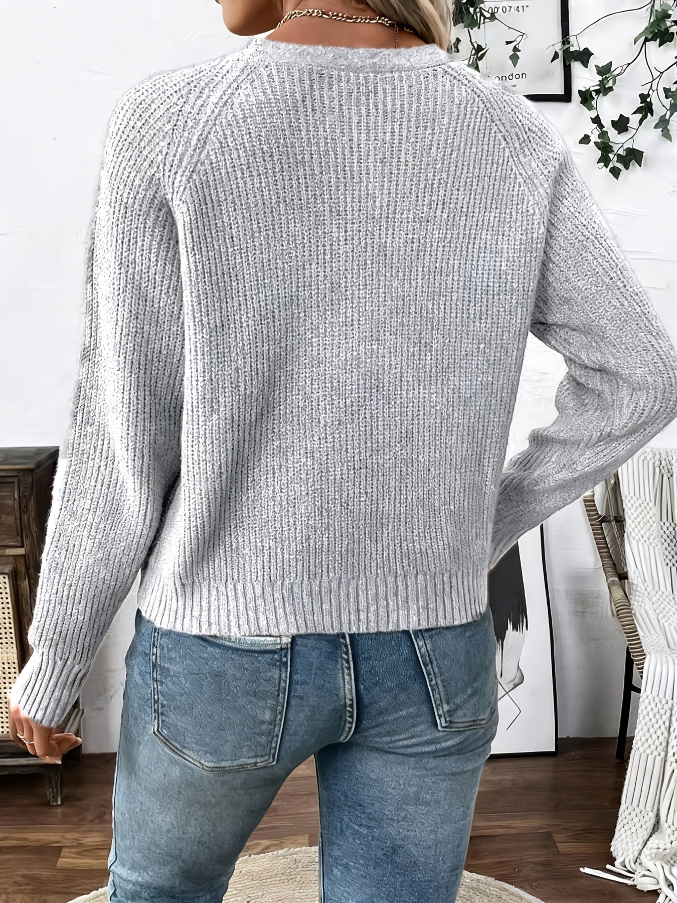 Cárdigan de Punto Acanalado Cómodo para Mujeres con Cuello en V, Manga Larga, Botones Frontal, Estilo Relajado y Corto