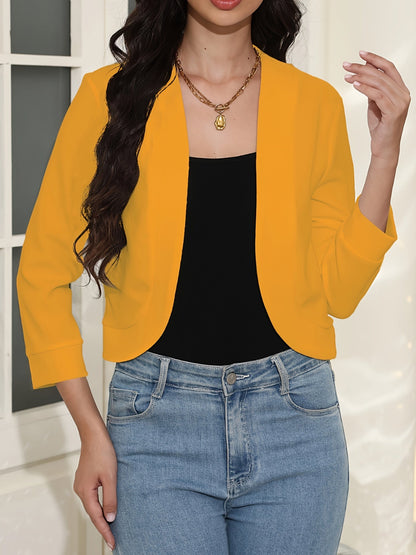 Chaqueta Cortada Abierta para Mujeres con Manga de Codo y Puño Acanalado - Estilo Relajado para Capas