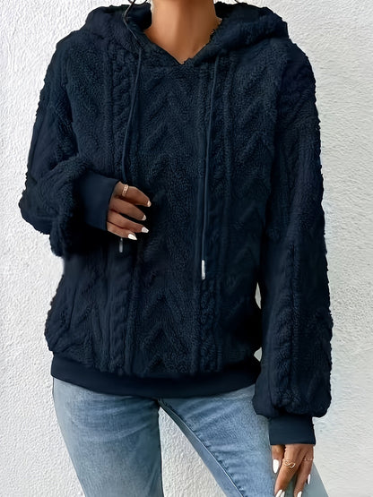 Sudadera de Forro Polar de Punto Trenzado Cómoda para Mujeres con Capucha Ajustable, Manga Larga, Estilo Oversized y Acogedor