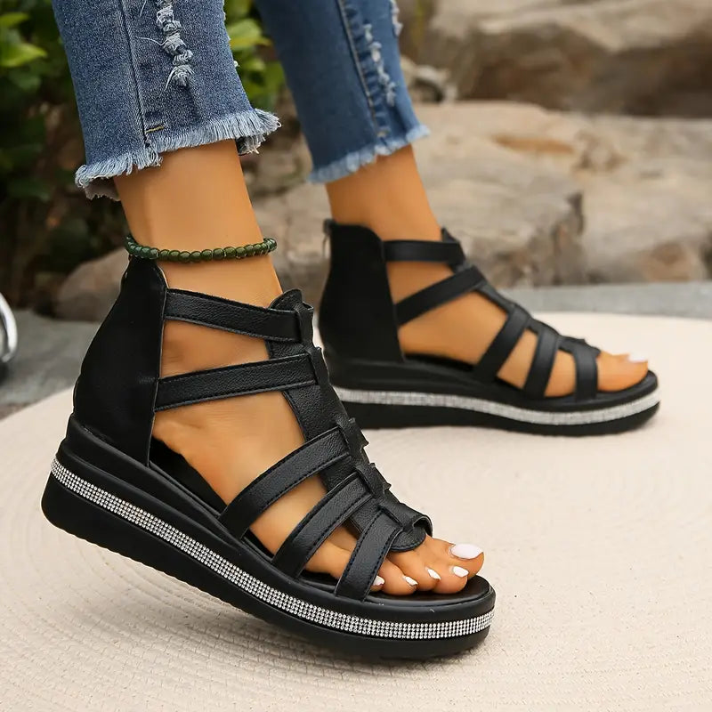 Sandalias Gladiadoras Cómodas para Mujeres con Plataforma de Espadrille y Cierre Trasero en Estilo Cuña