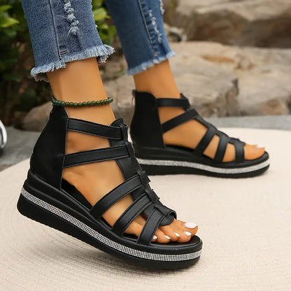 Sandalias Gladiadoras Cómodas para Mujeres con Plataforma de Espadrille y Cierre Trasero en Estilo Cuña