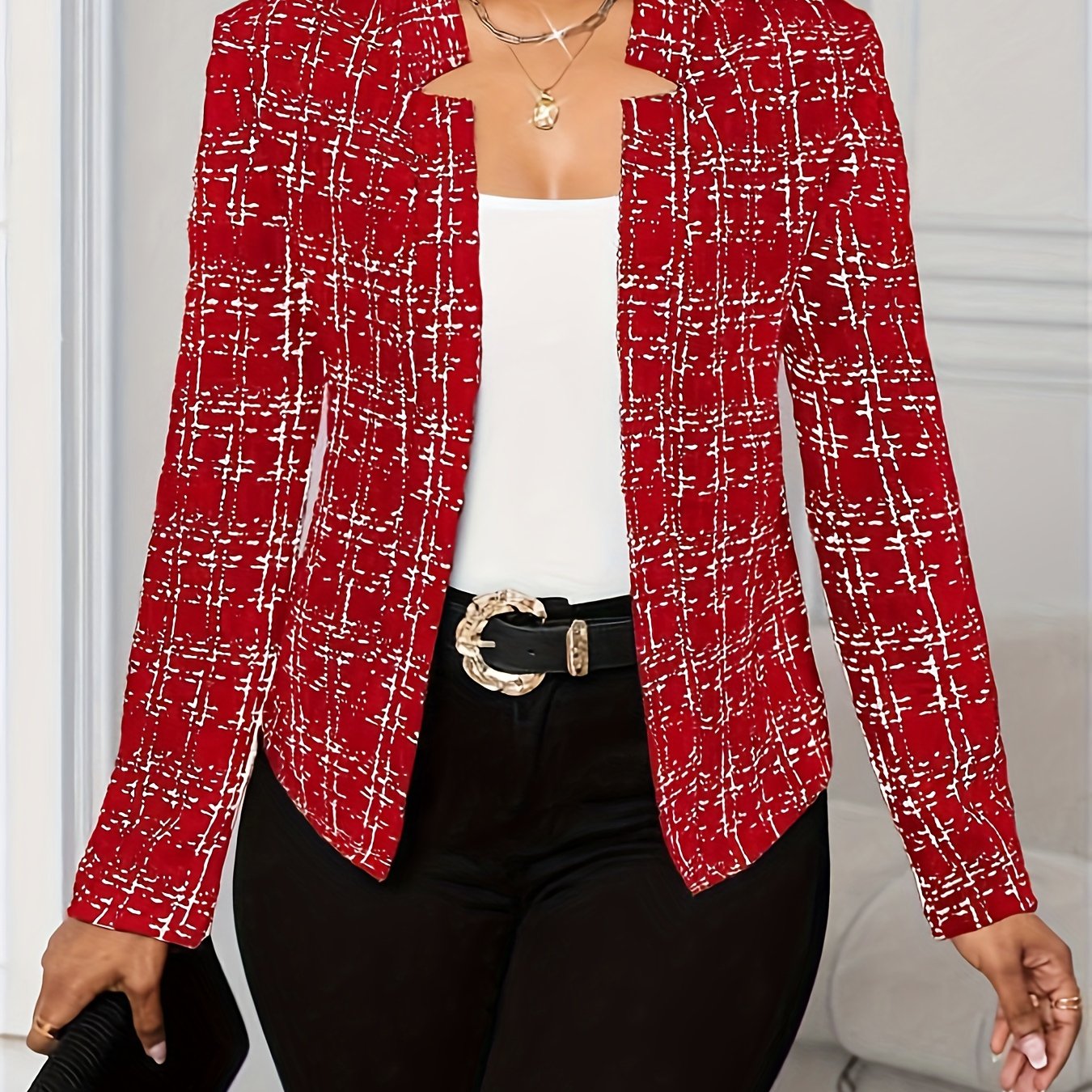 Blazer de Tweed Elegante para Mujeres con Cuello de Solapa, Manga Larga, Estilo Ajustado