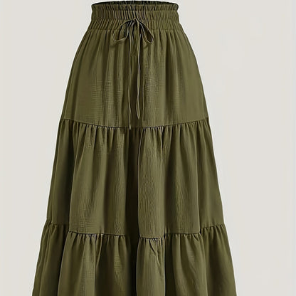 Falda Maxi Con Volantes Sin Esfuerzo para Mujeres con Cintura Paperbag y Cordón, Estilo Bohemio