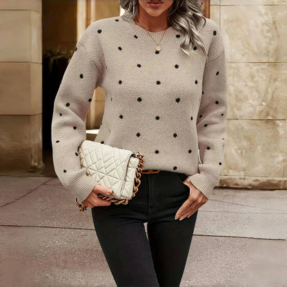 Suéter de Lunares Cómodo para Mujeres con Cuello Redondo y Manga Larga, Estilo Relajado y Oversized